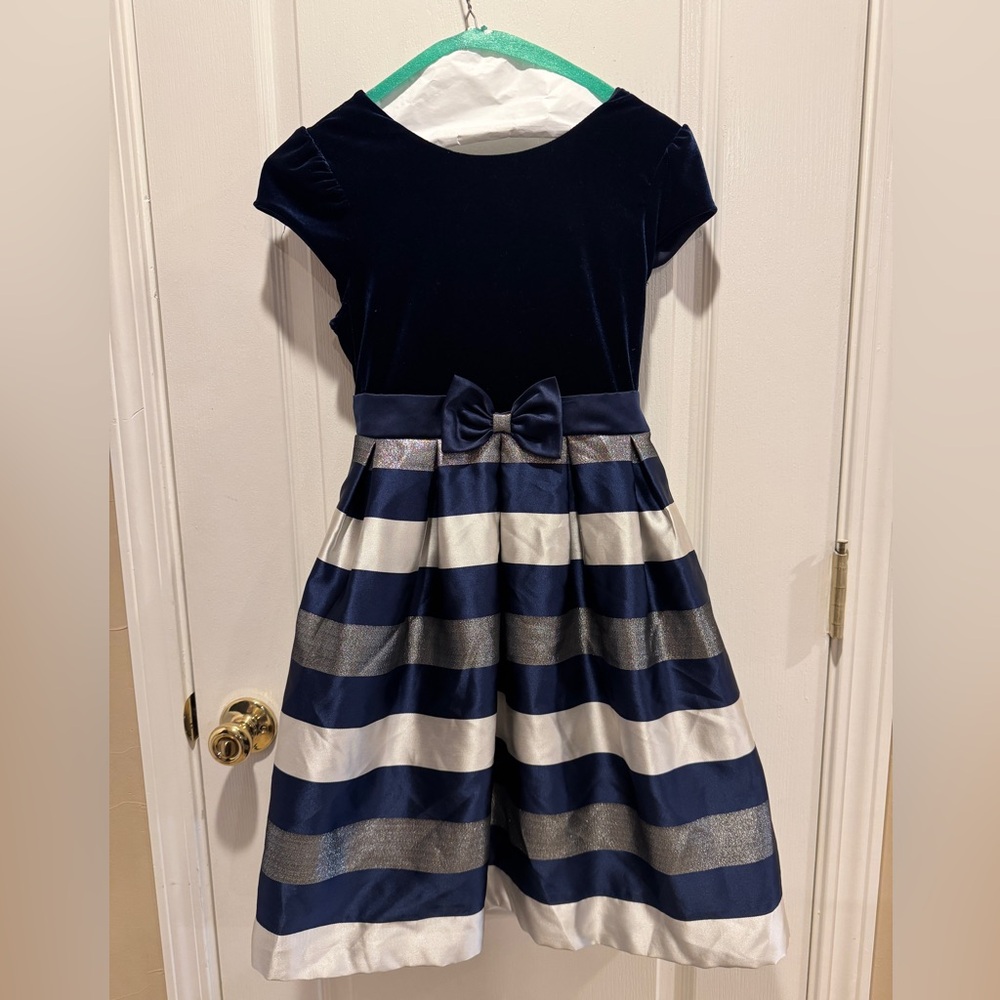 Jona Michelle Girls Navy Dress with Silver Accents